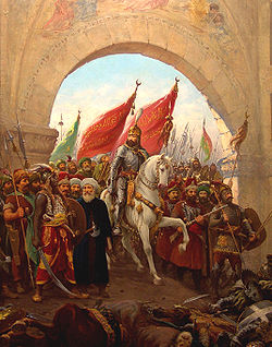 
II. Abdülhamid tarafından yaptırılan Fausto Zonaro'nun eseri (1854-1929), Fatih Sultan Mehmed, İstanbul'a girerken, 