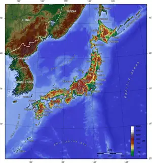 
Japonya'nın topografik haritası