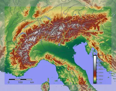 

Alp Dağları'nın topoğrafik haritası