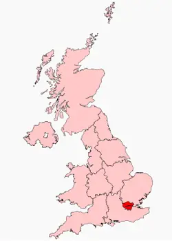 

Haritada Londra'nın konumu kırmı renkte işaretlenmiştir.