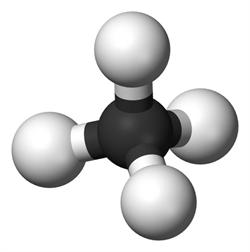 

Hidrokarbonların en bilinen örneklerinden metanın atom modeli. (CH4)