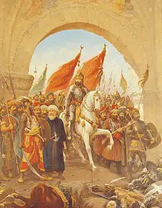 Ünlü İtalyan ressam Zanaro'nun Fatih'in İstanbul'a girişini temsil eden bir tablosu.