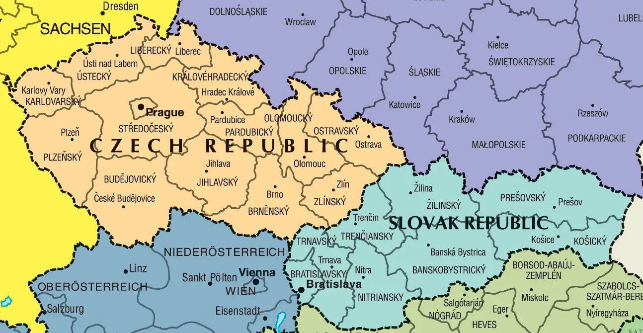 Чехословакия чехия и словакия. Карта Чехословакии 1993. Разделение Чехословакии 1993. Чехия и Словакия на карте. Карта Словакии и Чехии 1993.